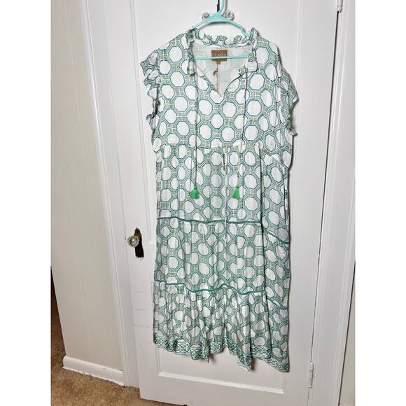 Victoria Dunn Clara the Label Blue White Classic Tiered Midi Dress Plus 2XL NEW - Picture 1 of 7